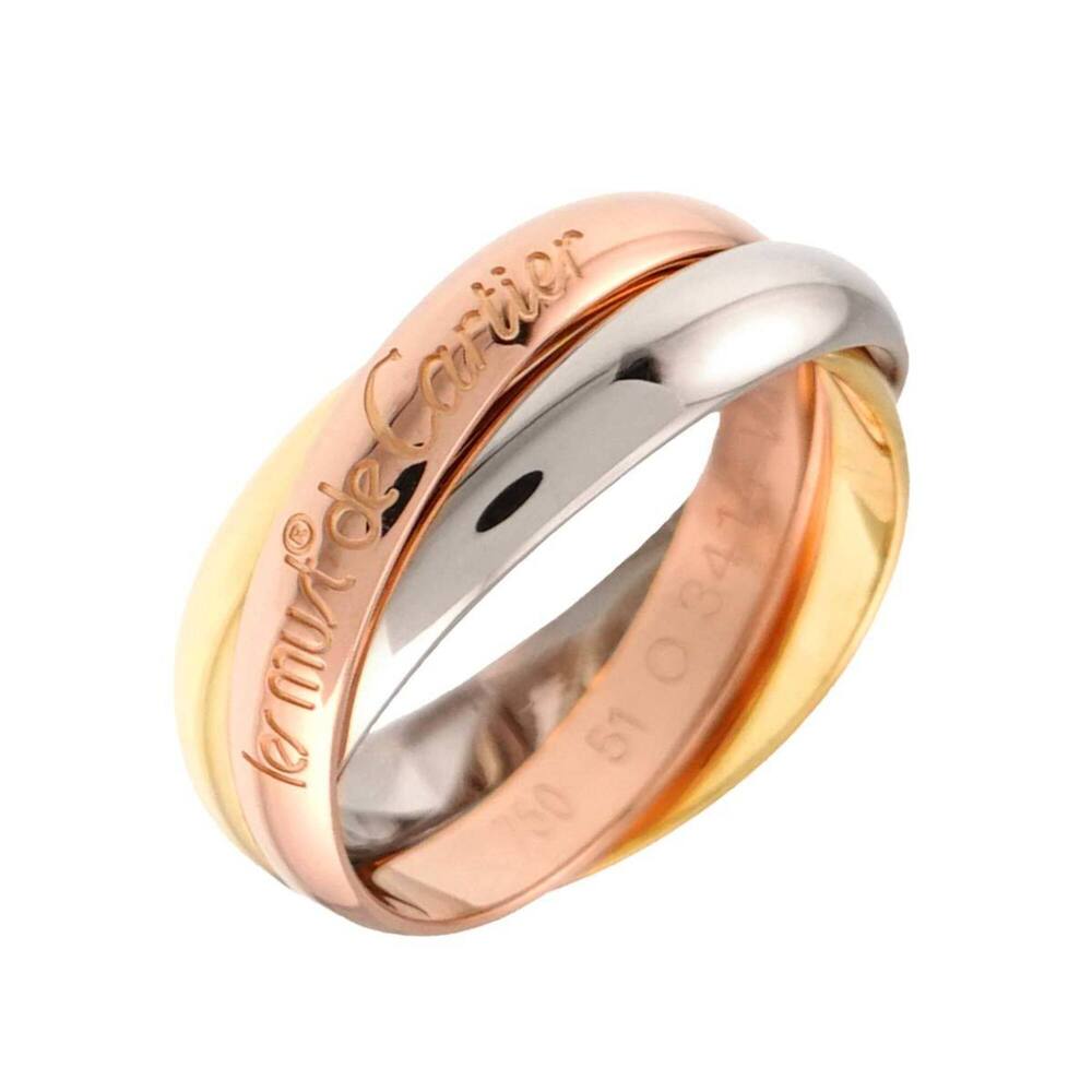 Cartier Trinity Medium MM #51 Ring, 18K Yellow Gold, White Pink Triple Band, ...